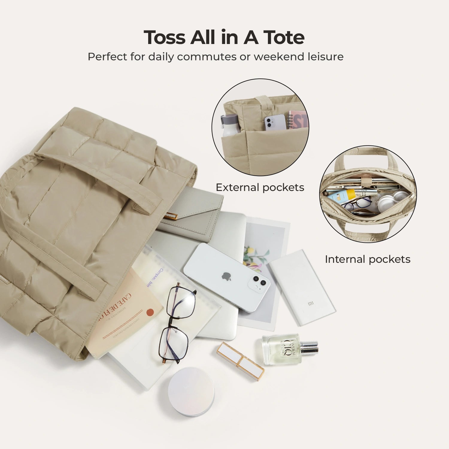 Bagsmart 20L Puffy Tote Bag with 15.6" Laptop Compartment