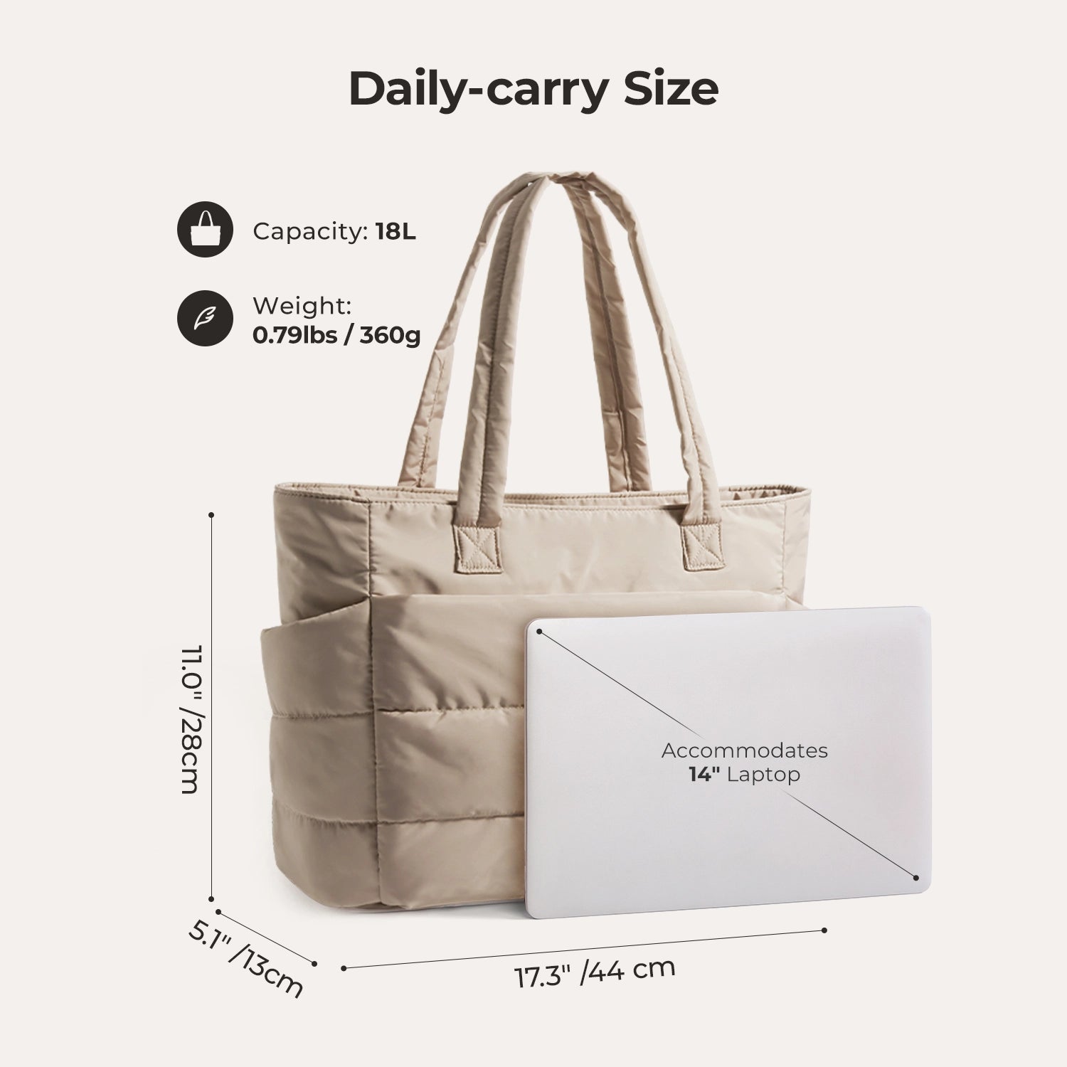 Bagsmart 20L Puffy Tote Bag with 15.6" Laptop Compartment