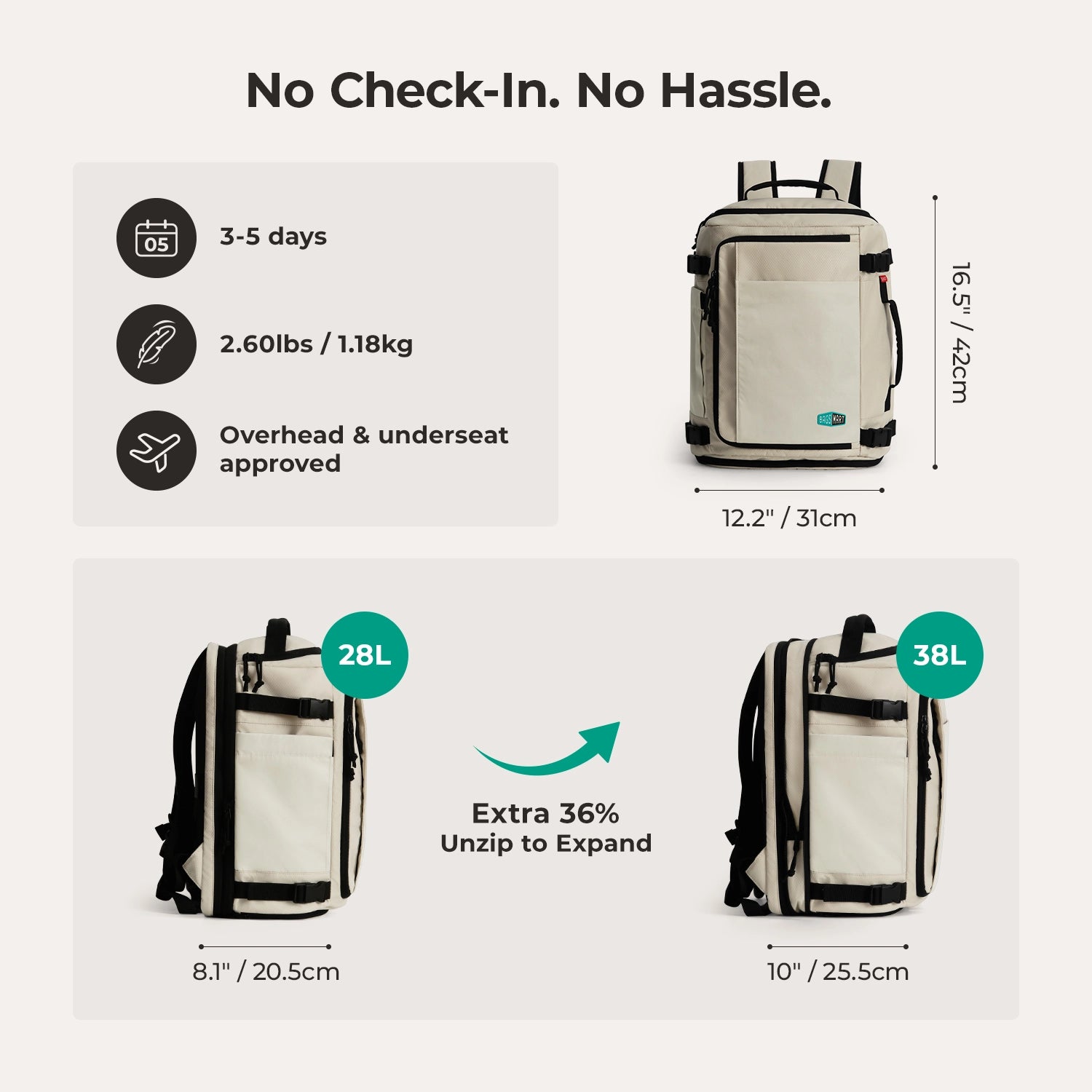 Expandable 28–38L Travel Backpack Carry-On | BAGSMART Australia