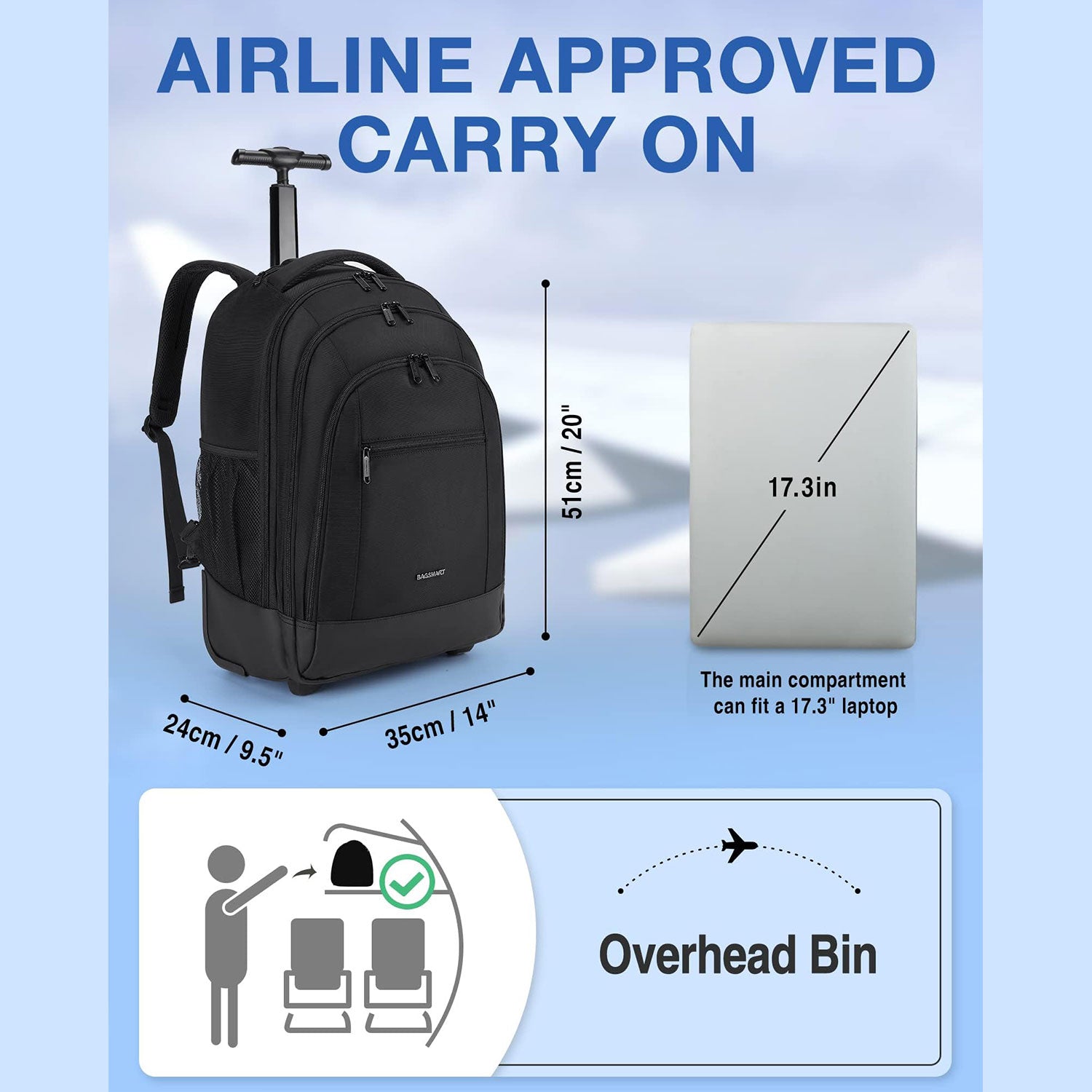 Terran Carryon 45L Rolling Travel Backpack Bagsmart Australia