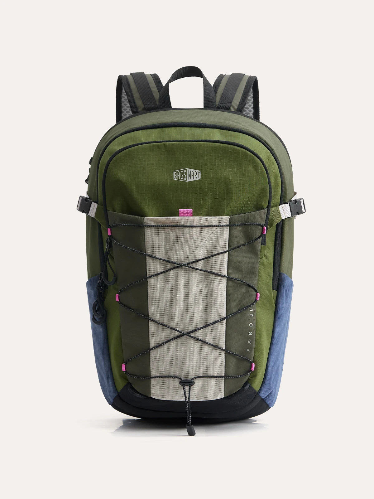 Green and black large backpack for work and campus with multiple compartments, elastic system, and quick-access phone pocket